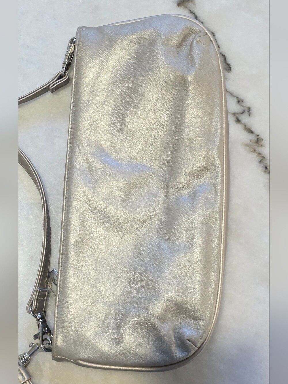 Worthington Pewter Metallic Leather Shoulder Bag with Pink Trim - Picture 4 of 14